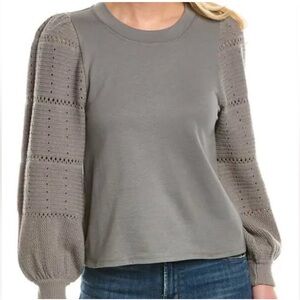 NEW Splendid Liliana Pointelle Sleeve Sweater in Vintage Olive Brown